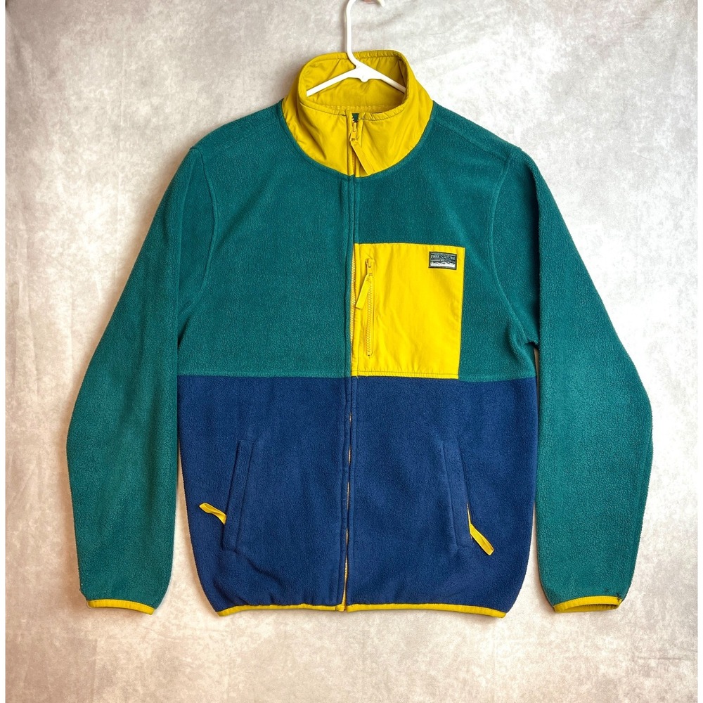 Free Nature Fleece Jacket Mens Medium Yellow Green Colorblock Full Zip Up